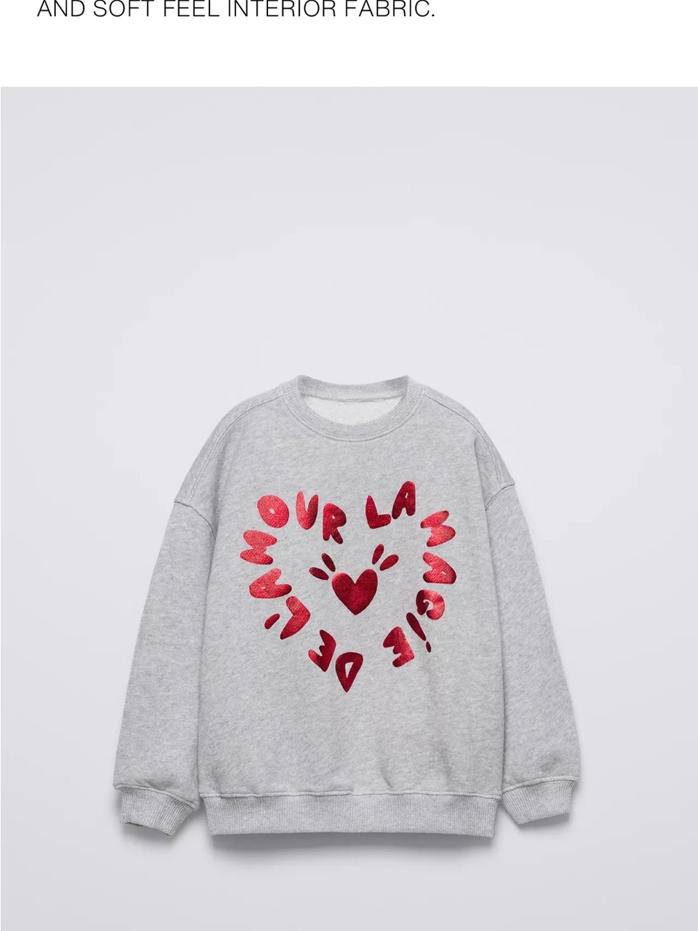 Zara Gray Sweatshirt with Red Heart Graphic